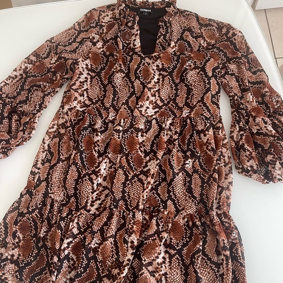 Express Brown and Black Snake Print Long Sleeve Dress - Picture 10 of 11